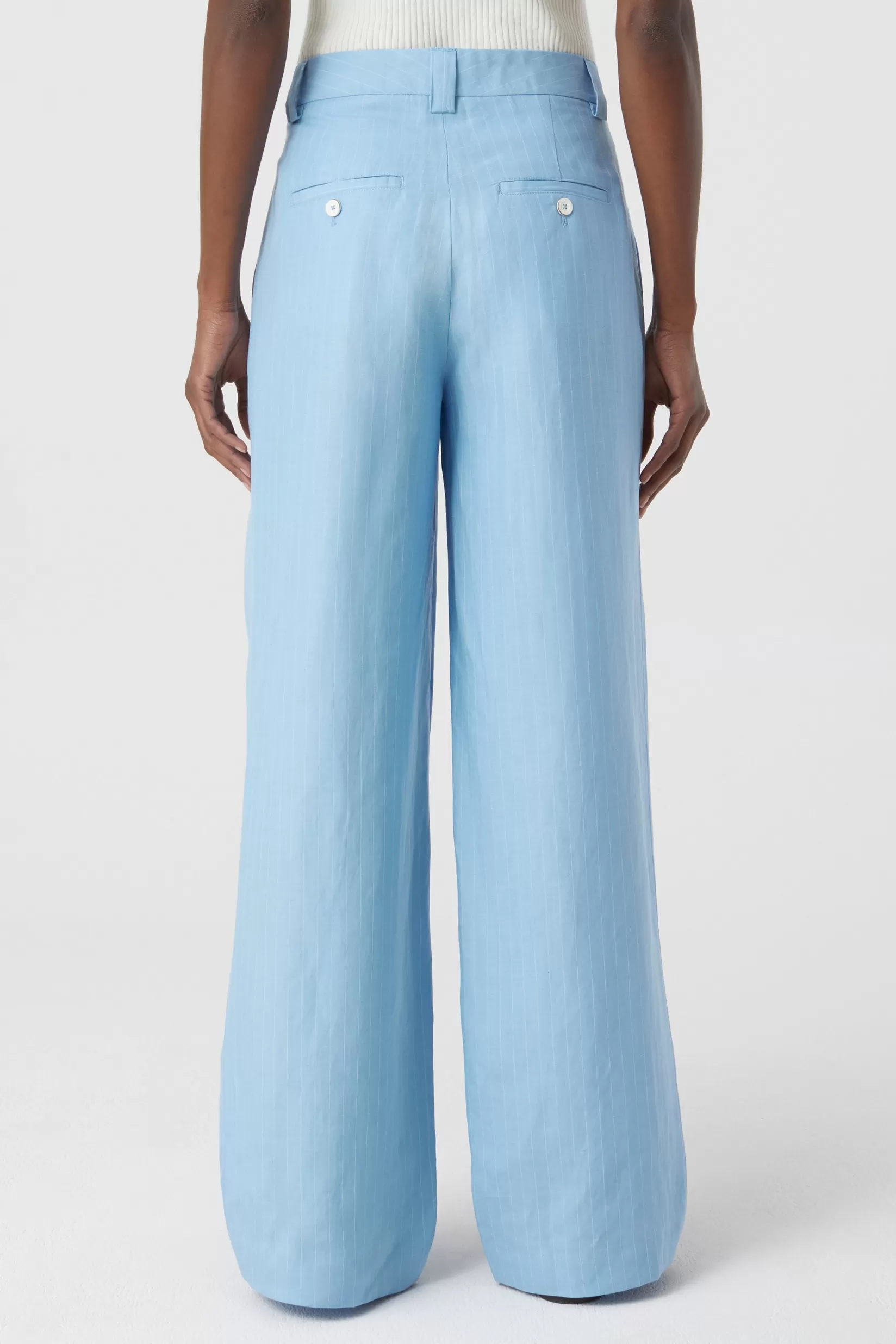 Fashion CLOSED Brooks Striped Linen Blend Pants Blue Morning Sky
