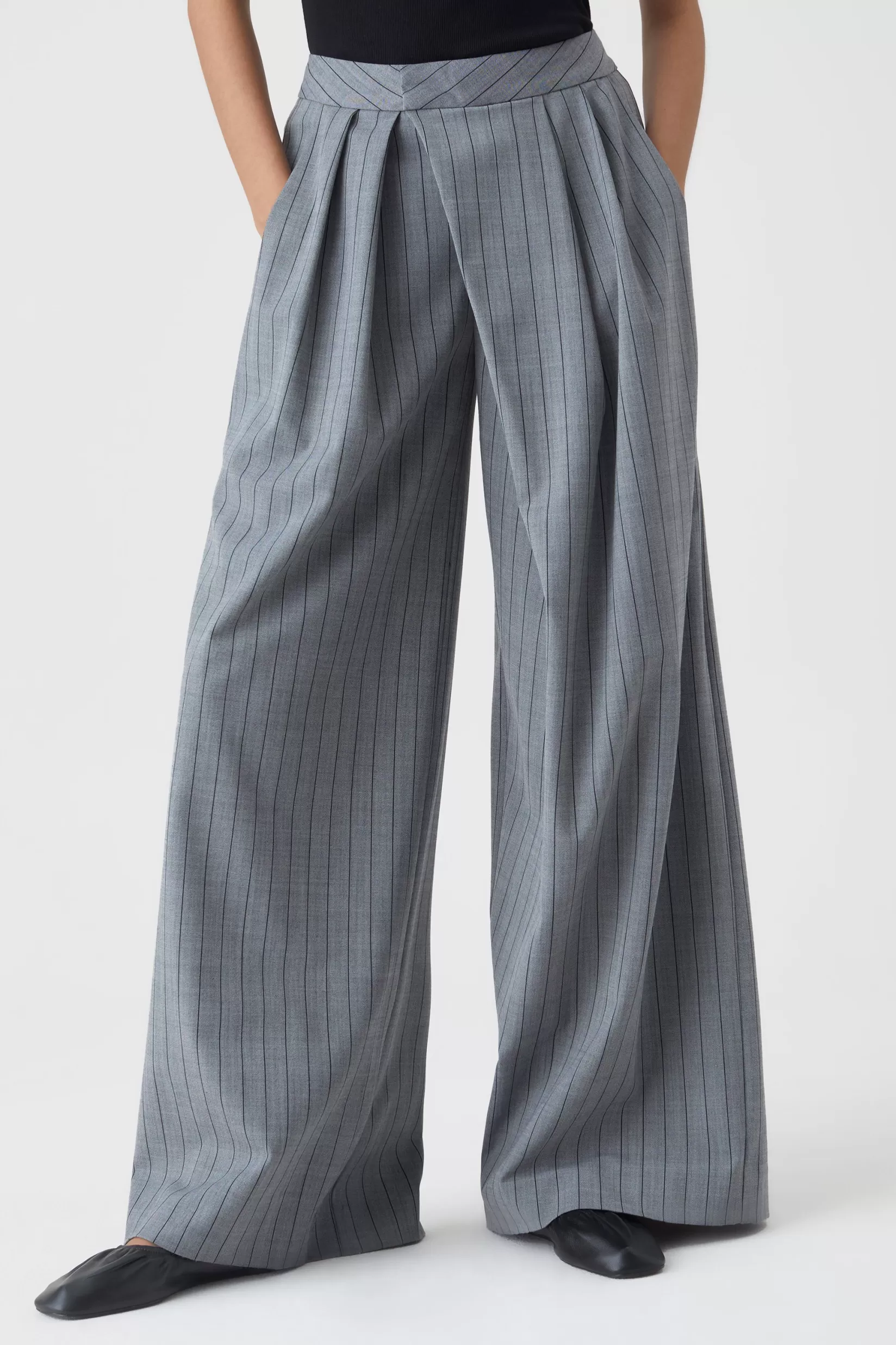 Clearance CLOSED Zola Striped Trousers Dark Grey Melange